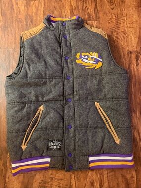 LSU Tigers Wool Blend Puffer Vest Large Franchise Club Reversible